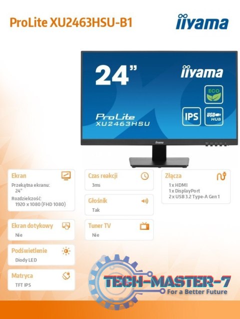 Monitor 24 cale XU2463HSU-B1 IPS,100HZ,ECO,3ms,SLIM,HDMI,DP,2x USB3.2 ,TCO,EPEAT Monitor 24 cale XU2463HSU-B1 IPS,100HZ,ECO,3ms,SLIM,HDMI,DP,2x USB3.2 ,TCO,EPEAT