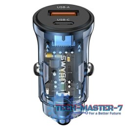 Ładowarka samochodowa 30W 1xUSB+1xUSB-C fast charge Niebieska
