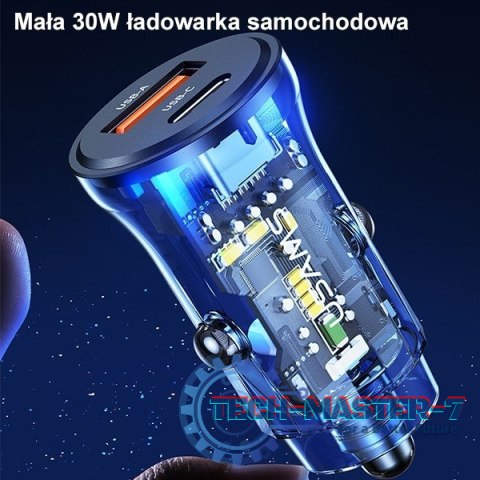 Ładowarka samochodowa 30W 1xUSB+1xUSB-C fast charge Niebieska Ładowarka samochodowa 30W 1xUSB+1xUSB-C fast charge Niebieska
