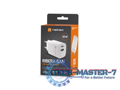 Ładowarka sieciowa Ribera GAN 1X USB-A + 1X USB-C 30W Biała Ładowarka sieciowa Ribera GAN 1X USB-A + 1X USB-C 30W Biała