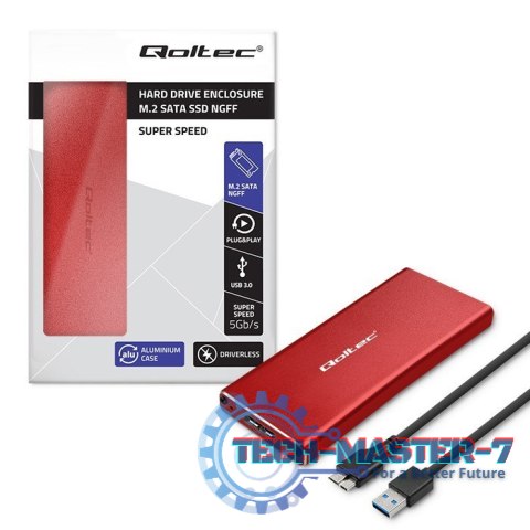 Obudowa | kieszeń na dysk M.2 SSD | SATA | NGFF | USB 3.0 | Superspeed 5Gb/s | 2TB | Czerwona Obudowa | kieszeń na dysk M.2 SSD | SATA | NGFF | USB 3.0 | Superspeed 5Gb/s | 2TB | Czerwona