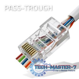 Wtyk przelotowy złącze RJ45 | CAT6 | UTP | Pass Through | Pozłacane styki | 100 sztuk