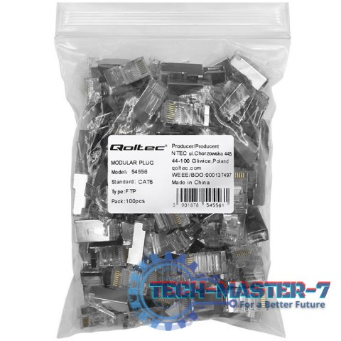 Wtyk złącze modularne RJ45 | CAT6 | FTP | Pozłacane styki | 100 sztuk Wtyk złącze modularne RJ45 | CAT6 | FTP | Pozłacane styki | 100 sztuk